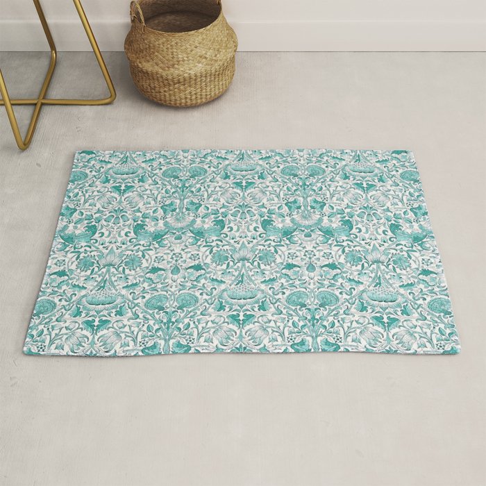 William Morris Lodden Turquoise White Rug Gallery Image 1