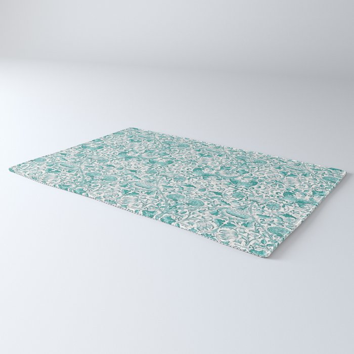 William Morris Lodden Turquoise White Rug Gallery Image 3