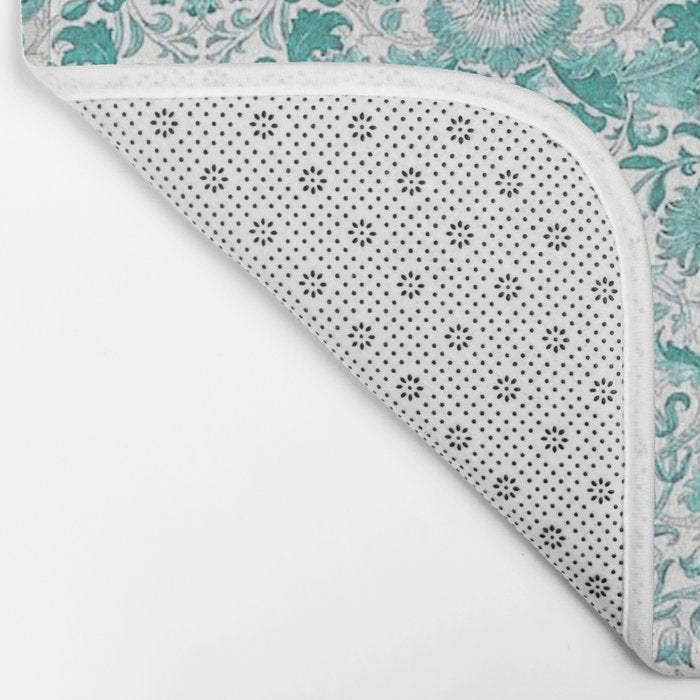William Morris Lodden Turquoise White Bath Mat Gallery Image 2