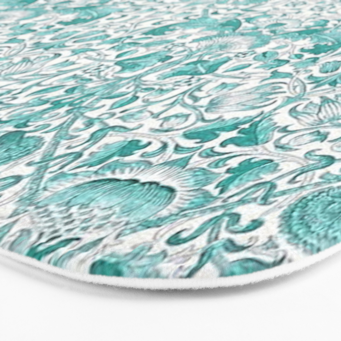 William Morris Lodden Turquoise White Bath Mat Gallery Image 3