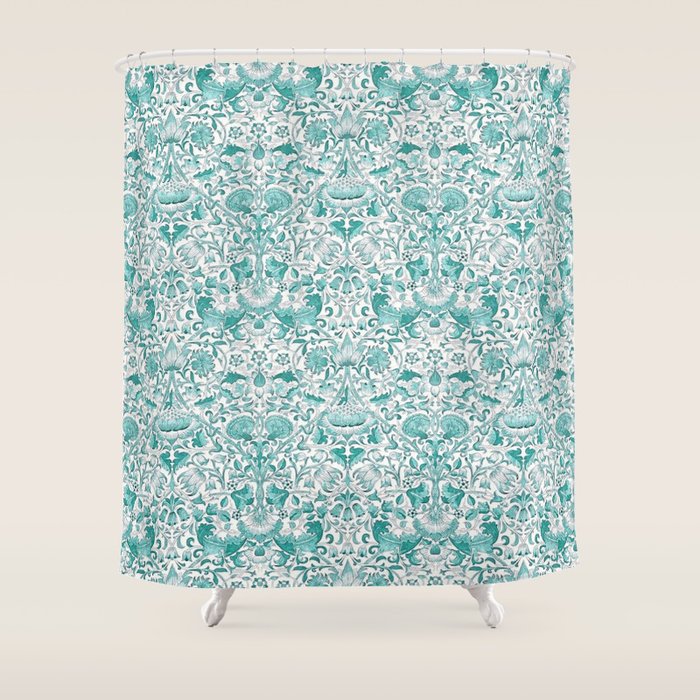 William Morris Lodden Turquoise White Shower Curtain Gallery Image 1