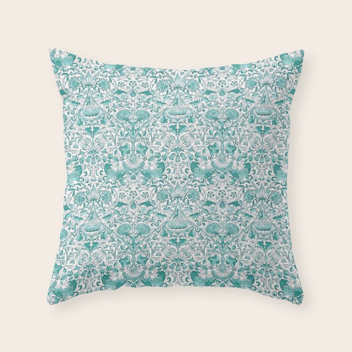 William Morris Lodden Turquoise White Throw Pillow Gallery Image 1