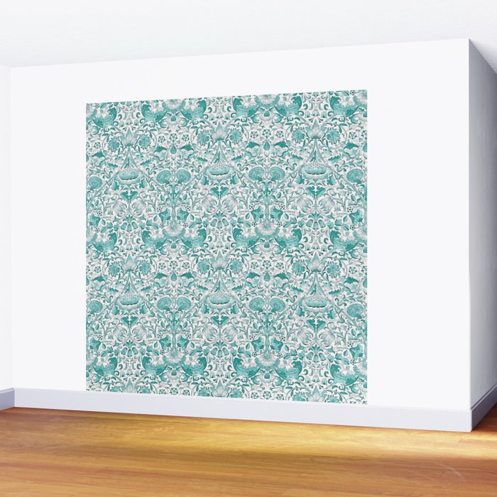 William Morris Lodden Turquoise White Wall Mural Gallery Image 2