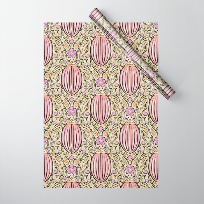 Retro Floral Beetles - vintage pastels Wrapping Paper Gallery Image 1