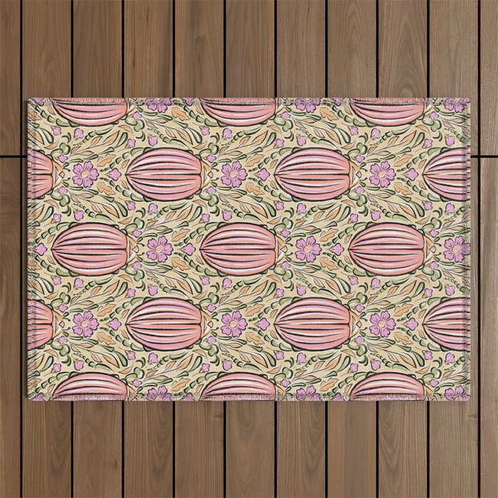 Retro Floral Beetles - vintage pastels Outdoor Rug Gallery Image 1