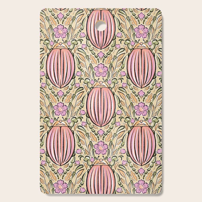 Retro Floral Beetles - vintage pastels Cutting Board Gallery Image 1