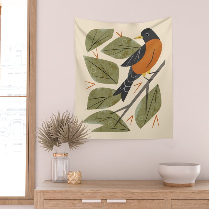 Perching Robin Wall Tapestry Gallery Image 2