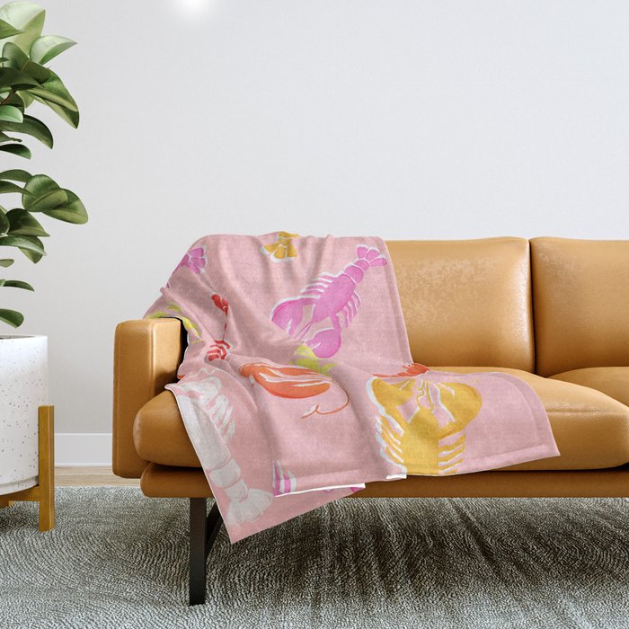 Pink Lobster Pattern Throw Blanket Gallery Image 1