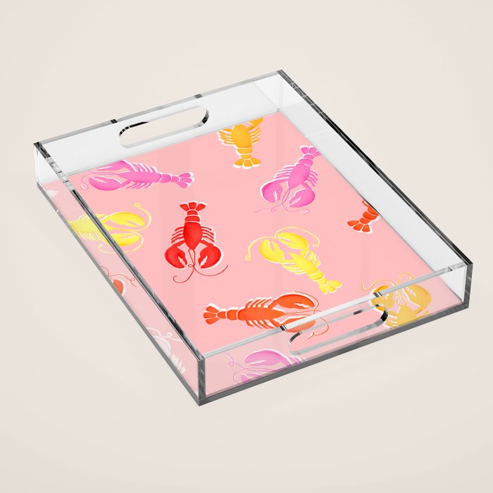 Pink Lobster Pattern Acrylic Tray Gallery Image 1
