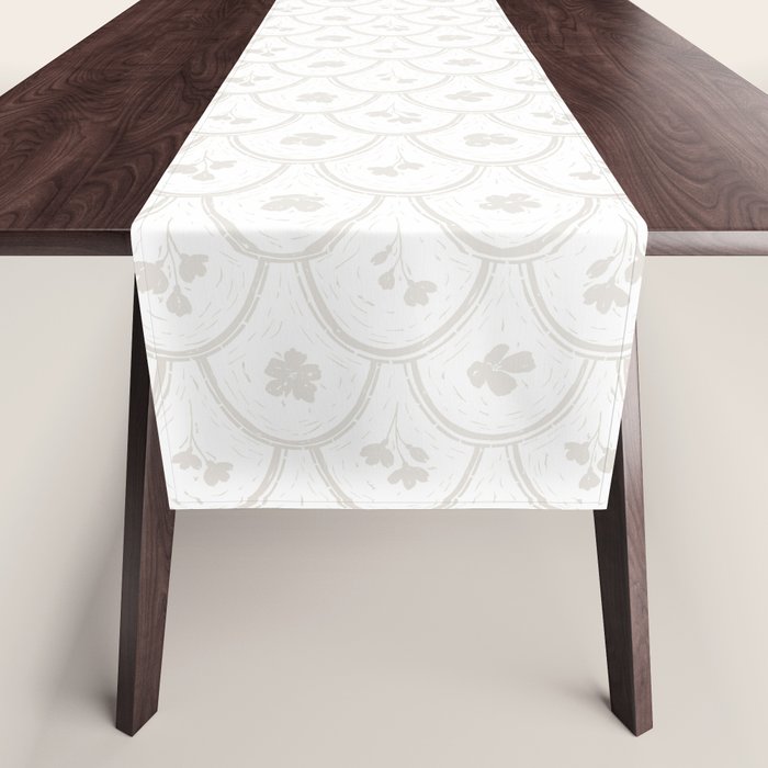 Rustic scallop floral block print - natural soft mushroom pattern Table Runner Gallery Image 1