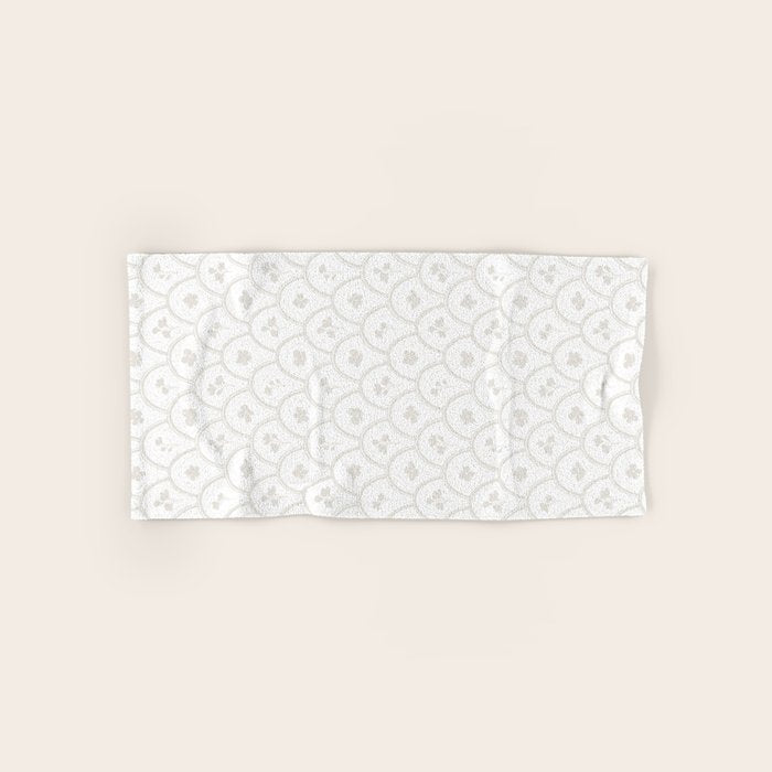 Rustic scallop floral block print - natural soft mushroom pattern Bath Towel Gallery Image 1