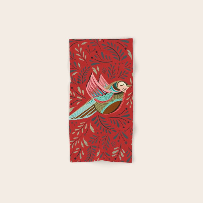 Peace Bird - Red Bath Towel Gallery Image 1