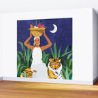 Tiger Camping, Wildlife Wild Jungle Illustration, Modern Bohemian Black Woman, Starry Night Moon Wall Mural Gallery Image 2