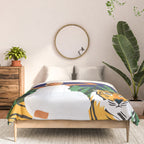 Tiger Camping, Wildlife Wild Jungle Illustration, Modern Bohemian Black Woman, Starry Night Moon Comforter Gallery Image 3