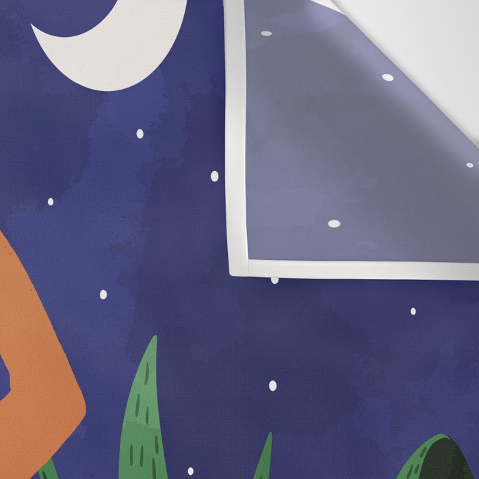 Tiger Camping, Wildlife Wild Jungle Illustration, Modern Bohemian Black Woman, Starry Night Moon Wall Tapestry Gallery Image 3