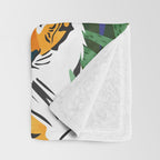 Tiger Camping, Wildlife Wild Jungle Illustration, Modern Bohemian Black Woman, Starry Night Moon Throw Blanket Gallery Image 3