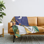 Tiger Camping, Wildlife Wild Jungle Illustration, Modern Bohemian Black Woman, Starry Night Moon Throw Blanket Gallery Image 1
