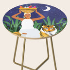 Tiger Camping, Wildlife Wild Jungle Illustration, Modern Bohemian Black Woman, Starry Night Moon Side Table Gallery Image 2