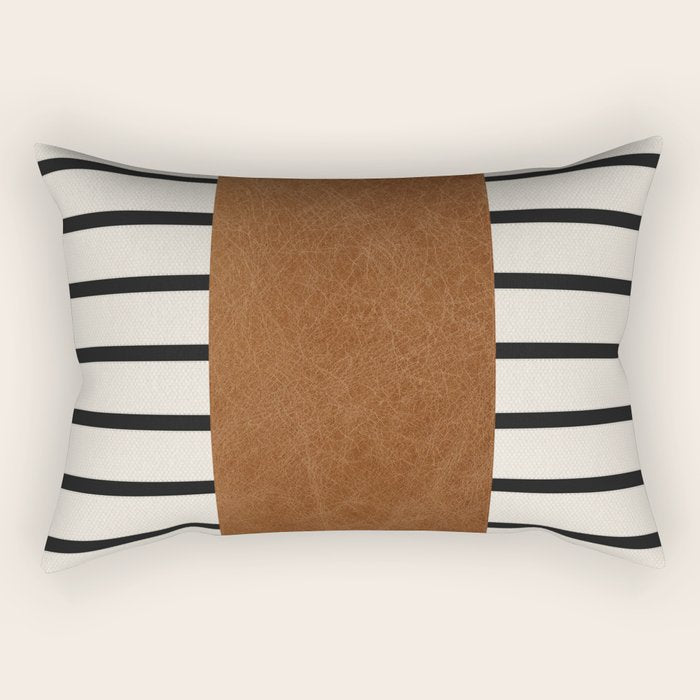 Scandinavian Modern Leather With Stipes Rectangular Pillow Gallery Image 1