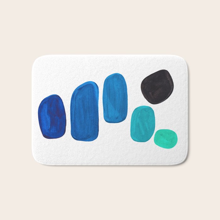 Colorful Mid Century Modern Pop Art Minimalist Style Teal Blue Aquamarine Bubbles White Background Bath Mat Gallery Image 1