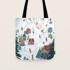 Skiing Winter Village Tote Bag Gallery Image 1
