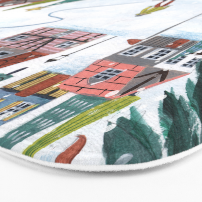 Skiing Winter Village Bath Mat Gallery Image 3