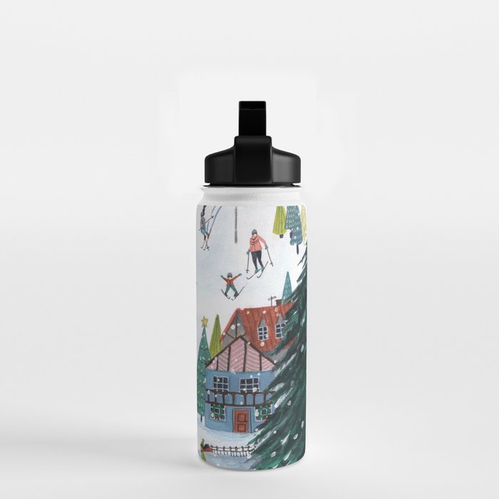 Skiing Winter Village Water Bottle Gallery Image 2