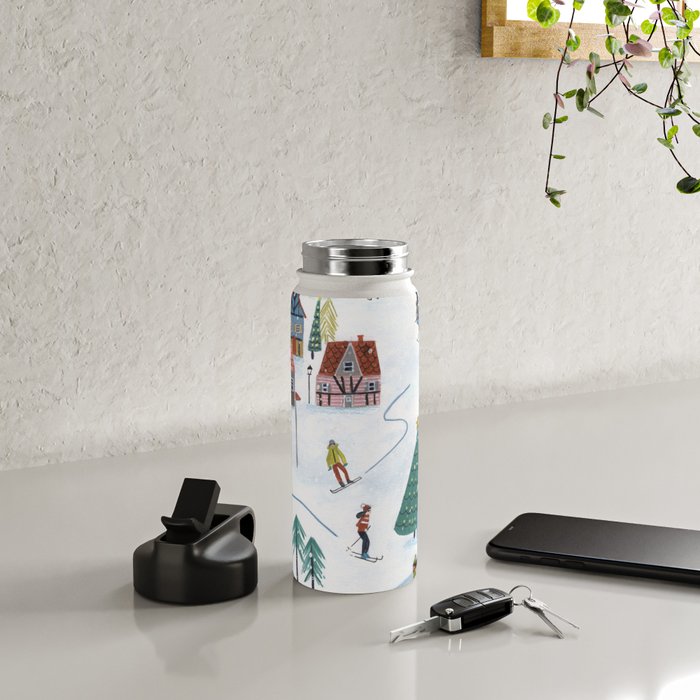 Skiing Winter Village Water Bottle Gallery Image 4