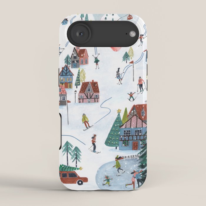 Skiing Winter Village iPhone Case Gallery Image 2