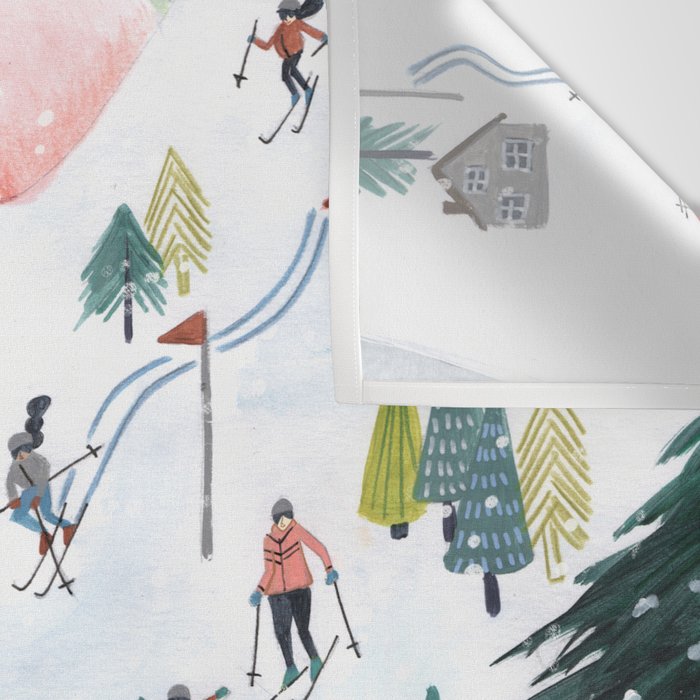Skiing Winter Village Wall Tapestry Gallery Image 3