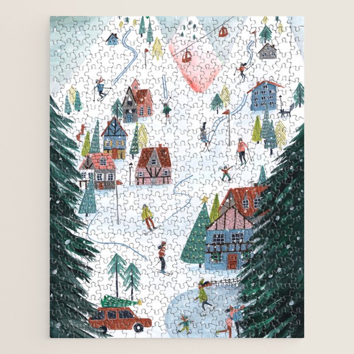 Skiing Winter Village Jigsaw Puzzle Gallery Image 1