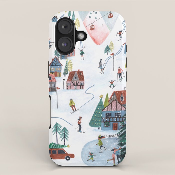 Skiing Winter Village iPhone Case Gallery Image 1