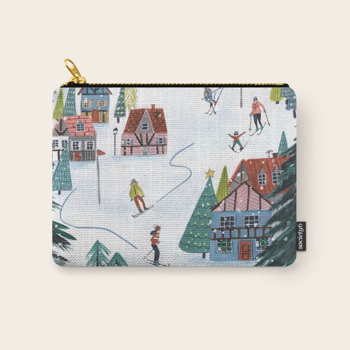 Skiing Winter Village Carry All Pouch Gallery Image 1