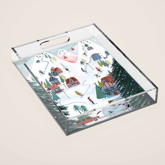 Skiing Winter Village Acrylic Tray Gallery Image 1