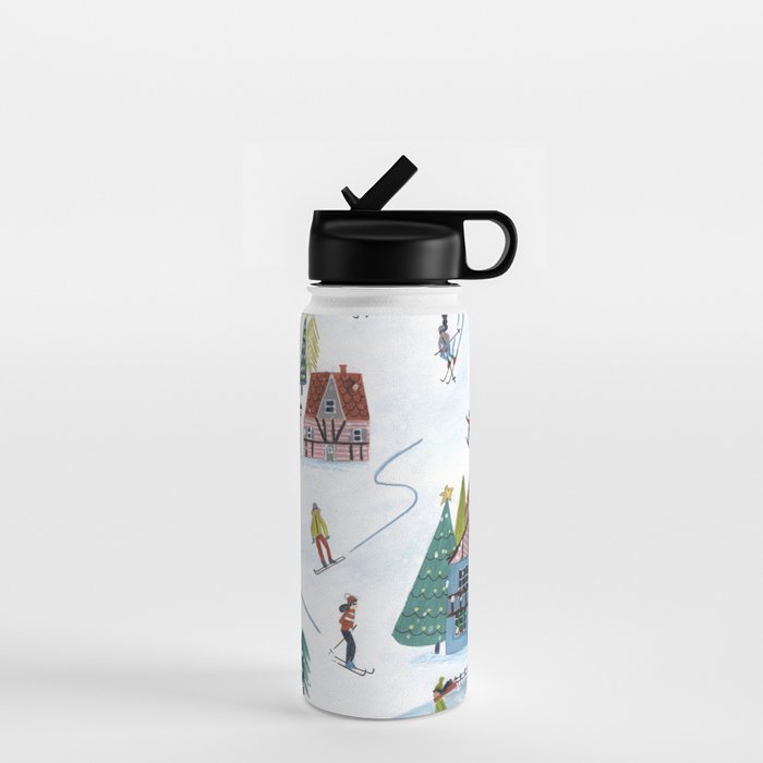 Skiing Winter Village Water Bottle Gallery Image 1