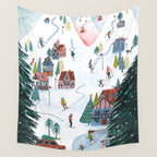 Skiing Winter Village Wall Tapestry Gallery Image 4