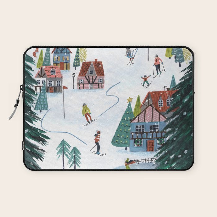 Skiing Winter Village Laptop Sleeve Gallery Image 1