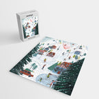 Skiing Winter Village Jigsaw Puzzle Gallery Image 2