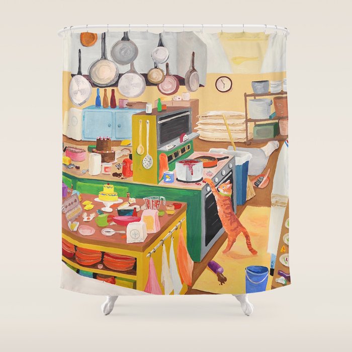 A Cat in the Kitchen Shower Curtain Gallery Image 1