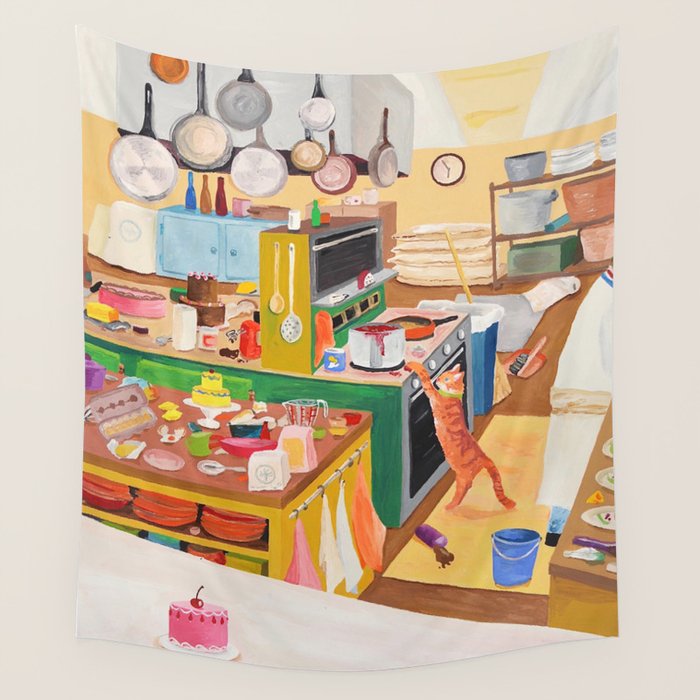 A Cat in the Kitchen Wall Tapestry Gallery Image 1