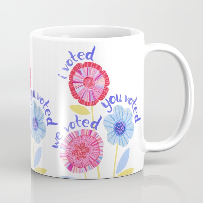 United We Grow - Vote | Floral in Red, Pink, & Blue Coffee Mug Gallery Image 1