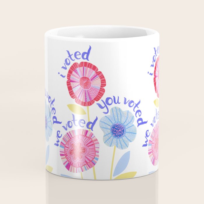 United We Grow - Vote | Floral in Red, Pink, & Blue Coffee Mug Gallery Image 4