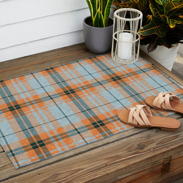 fall plaid - orange and blue Outdoor Rug Gallery Image 2