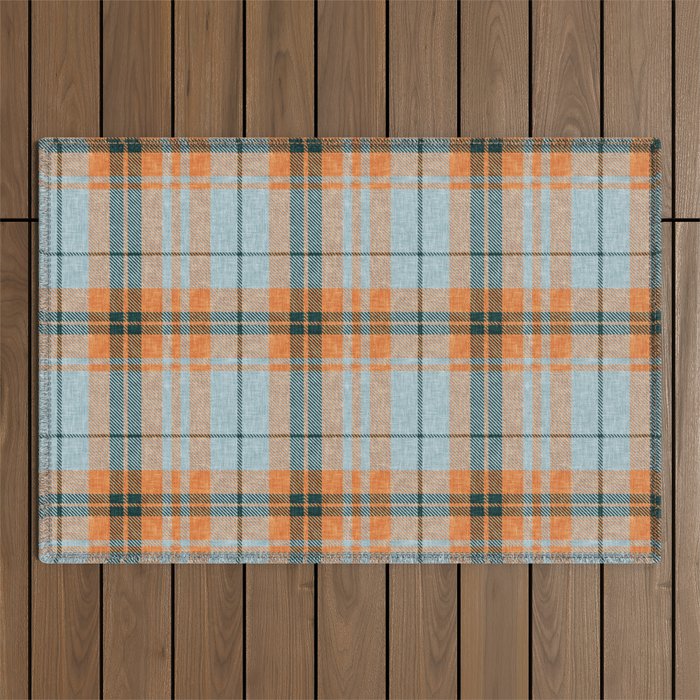 fall plaid - orange and blue Outdoor Rug Gallery Image 1