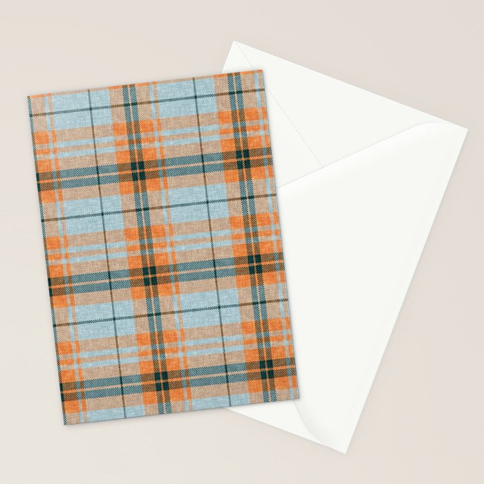 fall plaid - orange and blue Stationery Card Gallery Image 2