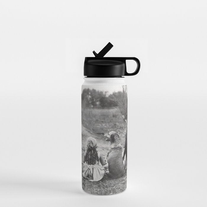 A Girl, Her Dog, and Her Horse wonderful black and white photograph - photography Water Bottle Gallery Image 1