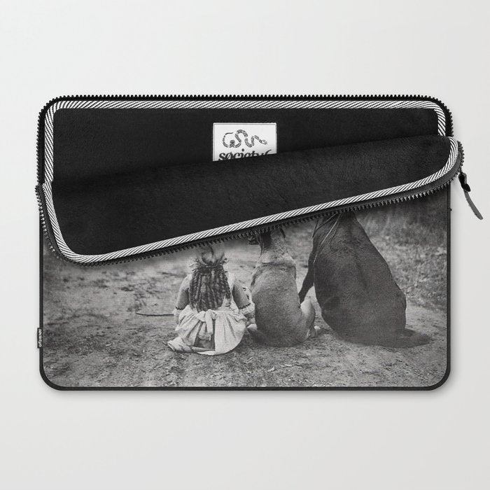 A Girl, Her Dog, and Her Horse wonderful black and white photograph - photography Laptop Sleeve Gallery Image 2