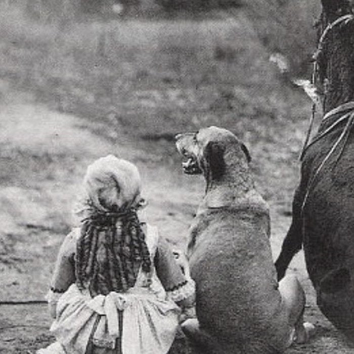 A Girl, Her Dog, and Her Horse wonderful black and white photograph - photography Coffee Mug Gallery Image 2