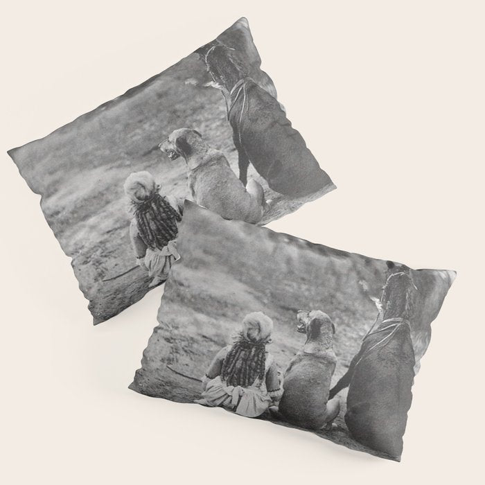 A Girl, Her Dog, and Her Horse wonderful black and white photograph - photography Pillow Sham Gallery Image 1