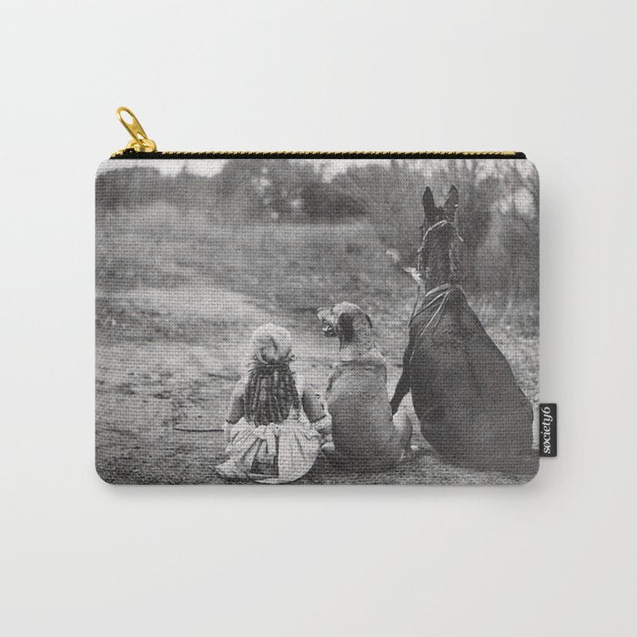 A Girl, Her Dog, and Her Horse wonderful black and white photograph - photography Carry All Pouch Gallery Image 1